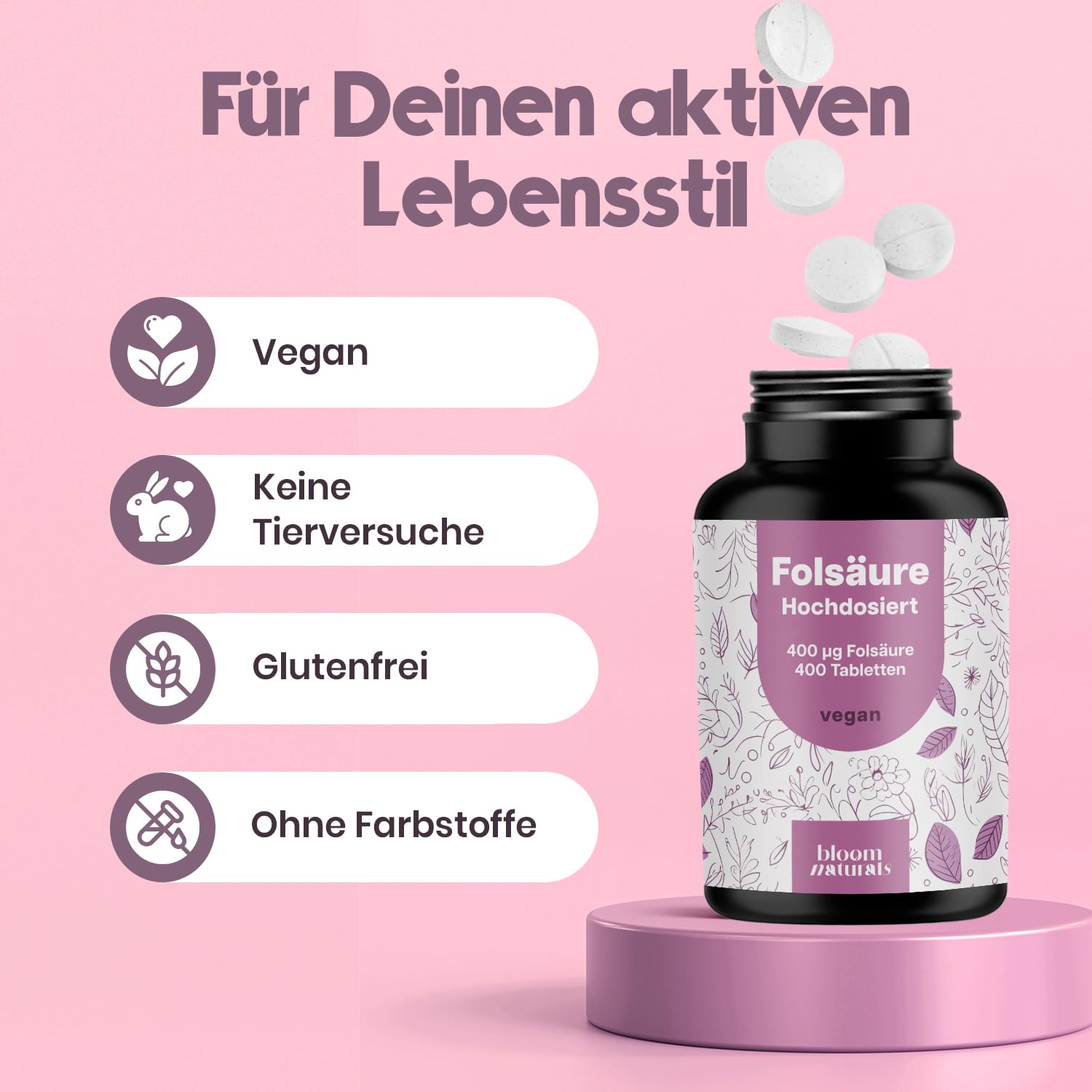 Bioaktive Folsäure 400µg - 400 Tabletten, vegan & hochdosiert