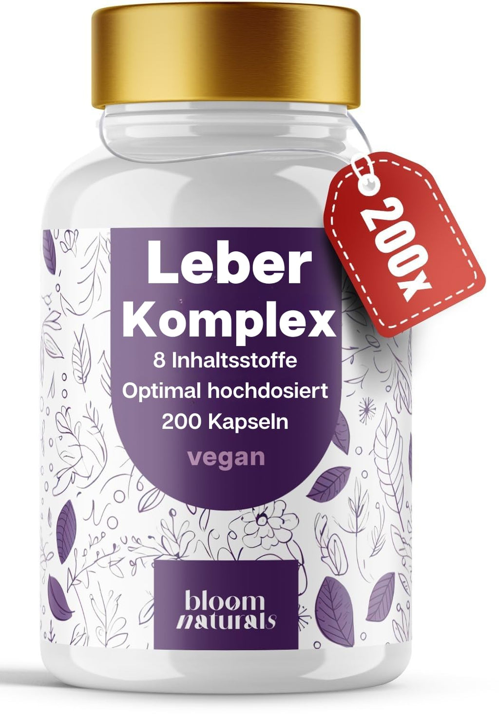 Hochdosierter Leber Komplex 200 Kapseln - 8-in-1 Vegan