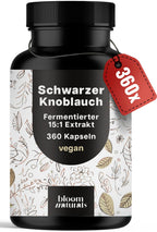 Schwarzer Knoblauch Kapseln - 360 Kapseln - Fermentierter 15:1 Extrakt - Vegan - Produziert in Deuts