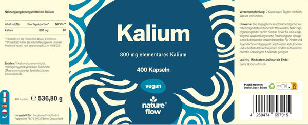 Kalium 400 Kapseln – 800mg elementares Kalium aus Kaliumcitrat, Vegan & hochdosiert, Für Muskelkraft
