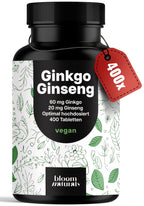 Hochdosierte Ginkgo + Ginseng Tabletten - 400 Stück, Vegan