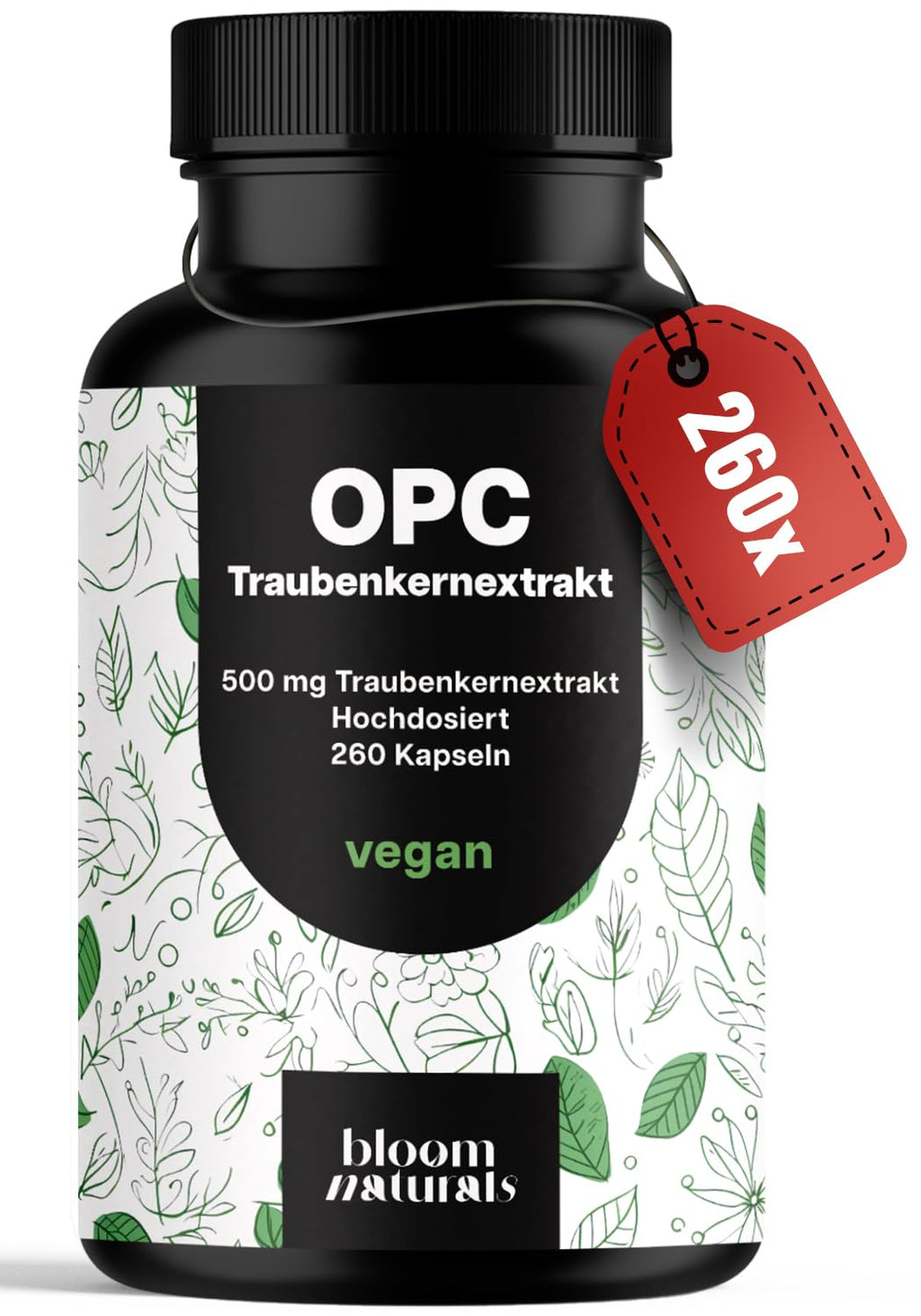 Hochdosierter OPC Traubenkernextrakt - 260 Kapseln, Vegan