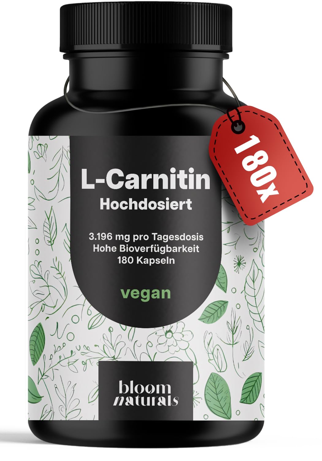 Hochdosierte L-Carnitin Kapseln 3196mg - 180 Vegane Kapseln