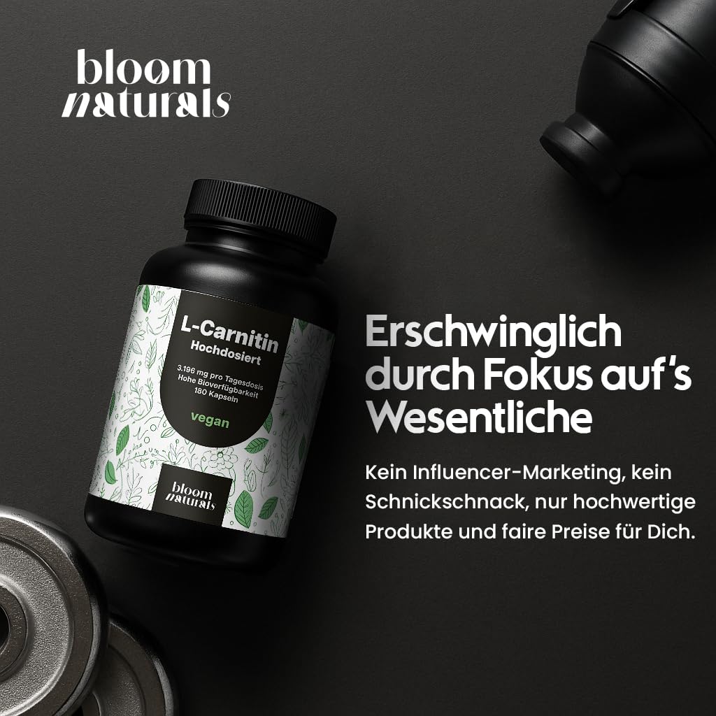 Hochdosierte L-Carnitin Kapseln 3196mg - 180 Vegane Kapseln