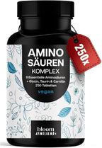 250 Vegan Aminosäuren Kapseln - 9 Essentielle + Glycin & Taurin