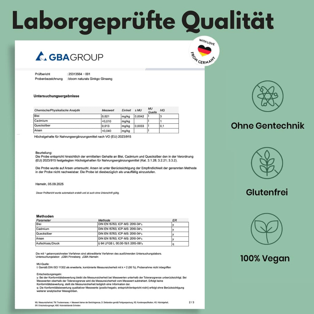 Hochdosierte Ginkgo + Ginseng Tabletten - 400 Stück, Vegan