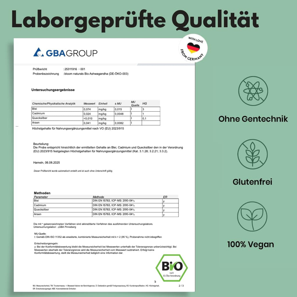 Hochdosierte Bio Ashwagandha Kapseln 600 mg - 180 Stück