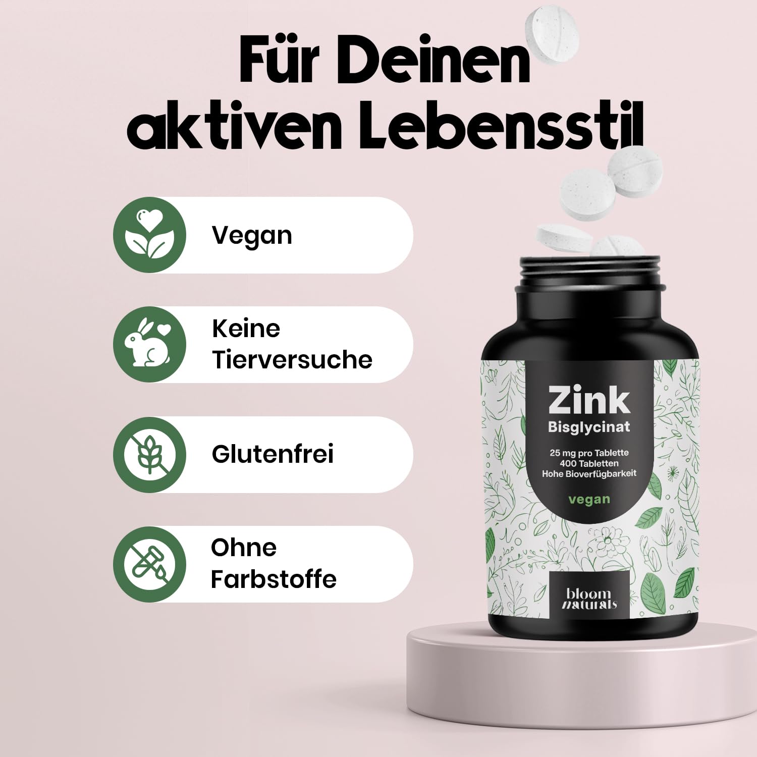 Hochdosierte Zink Tabletten 25mg - 400 Vegane Tabletten
