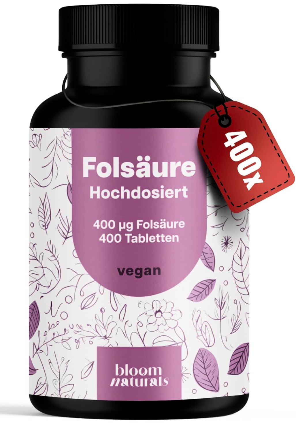 Bioaktive Folsäure 400µg - 400 Tabletten, vegan & hochdosiert