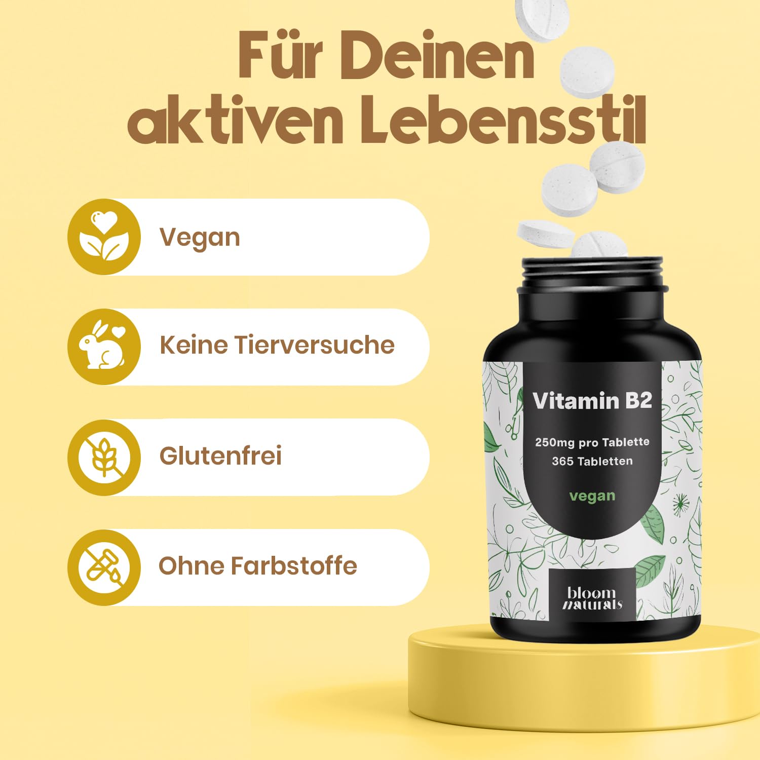 Vitamin B2 250mg - 365 Vegan Tablets - Made in Germany