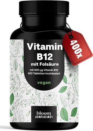 Hochdosiertes Vitamin B12 500µg + Folsäure 200µg - 400 Tabletten