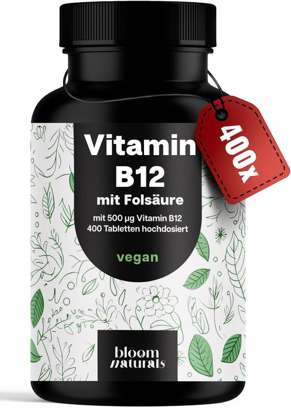 Hochdosiertes Vitamin B12 500µg + Folsäure 200µg - 400 Tabletten