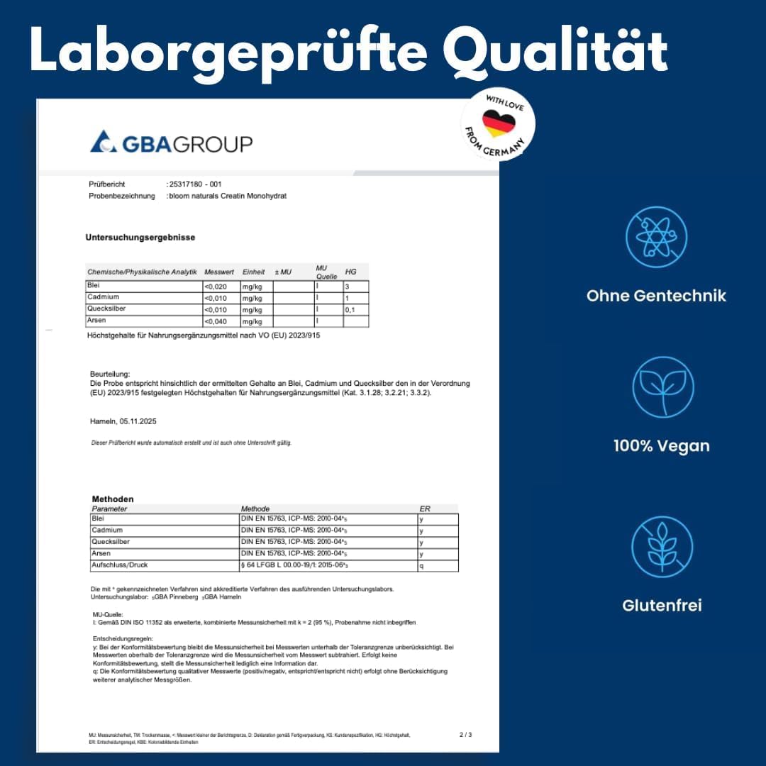 Creatin Monohydrat Pulver 1kg / 1000g - Ultra Reines Kreatin Monohydrat mit Vitamin B6 -Hochdosiert - Extrapure Creatine Monohydrat - Creatin Pulver Monohydrate - Vegan Laborgeprüft