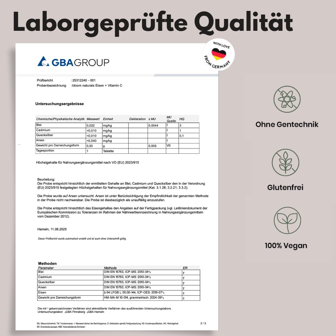 Eisen + Vitamin C - 365 vegane Tabletten, Laborgeprüft