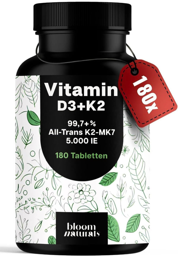 Vitamin D3 K2 5000 IE – 180 Premium Tablets – Made in Germany