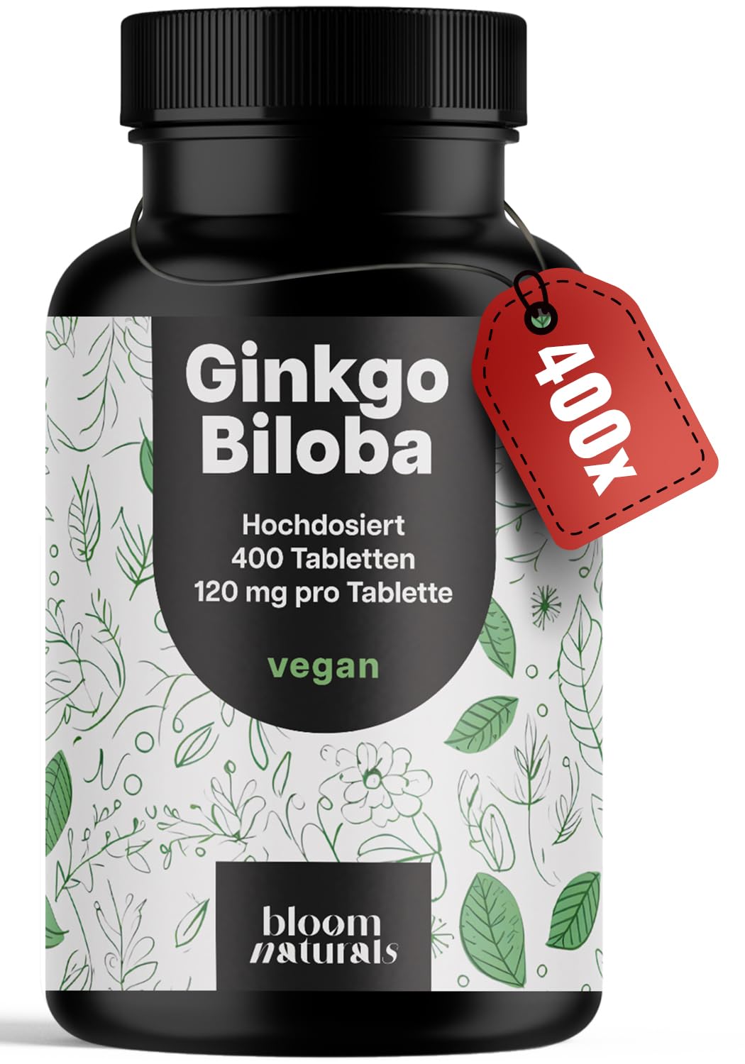 Ginkgo Biloba 400mg Tablets - Vegan & Easy to Swallow