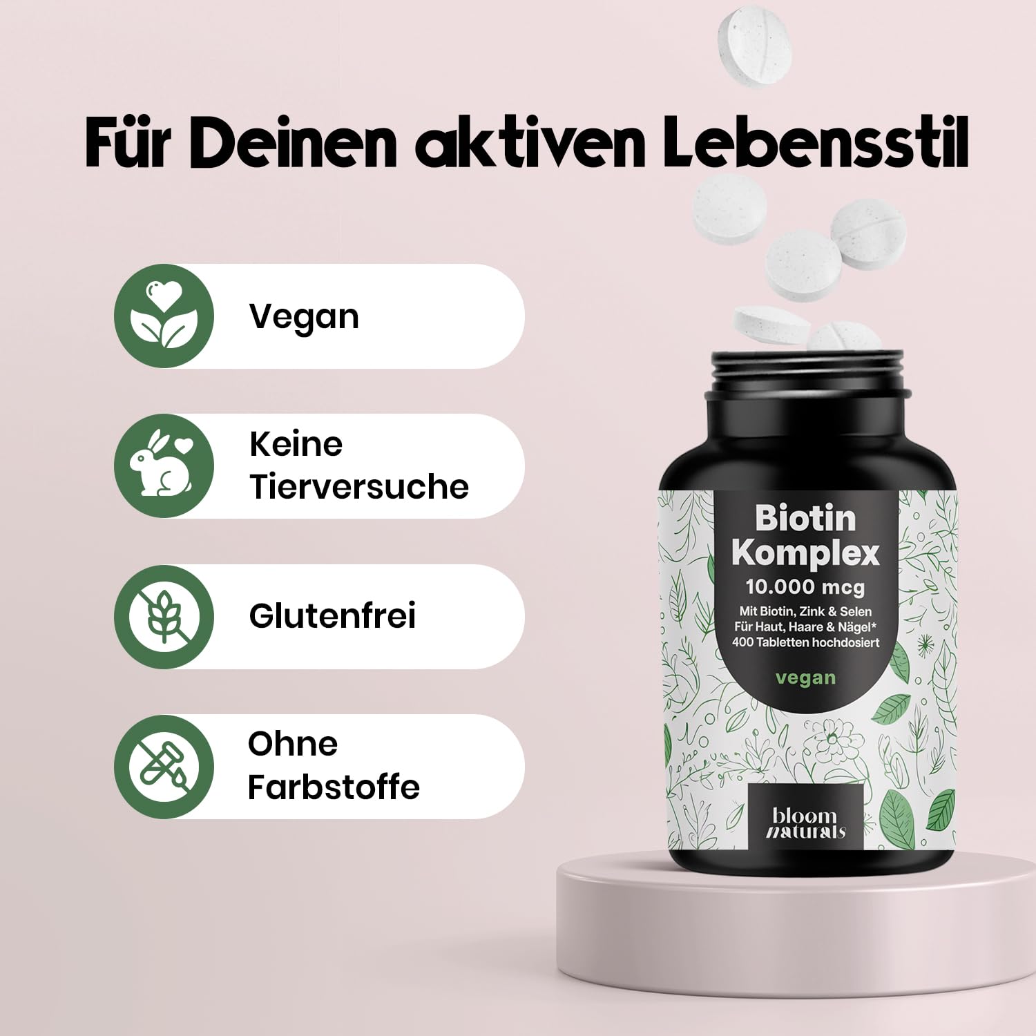 Biotin, Zink, Selen Komplex 10.000 mcg - 400 Tabletten Vegan