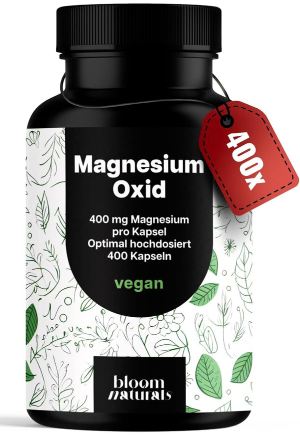 Magnesium oxid 400mg Kapseln - Hochdosiert, Vegan, 400 Stück