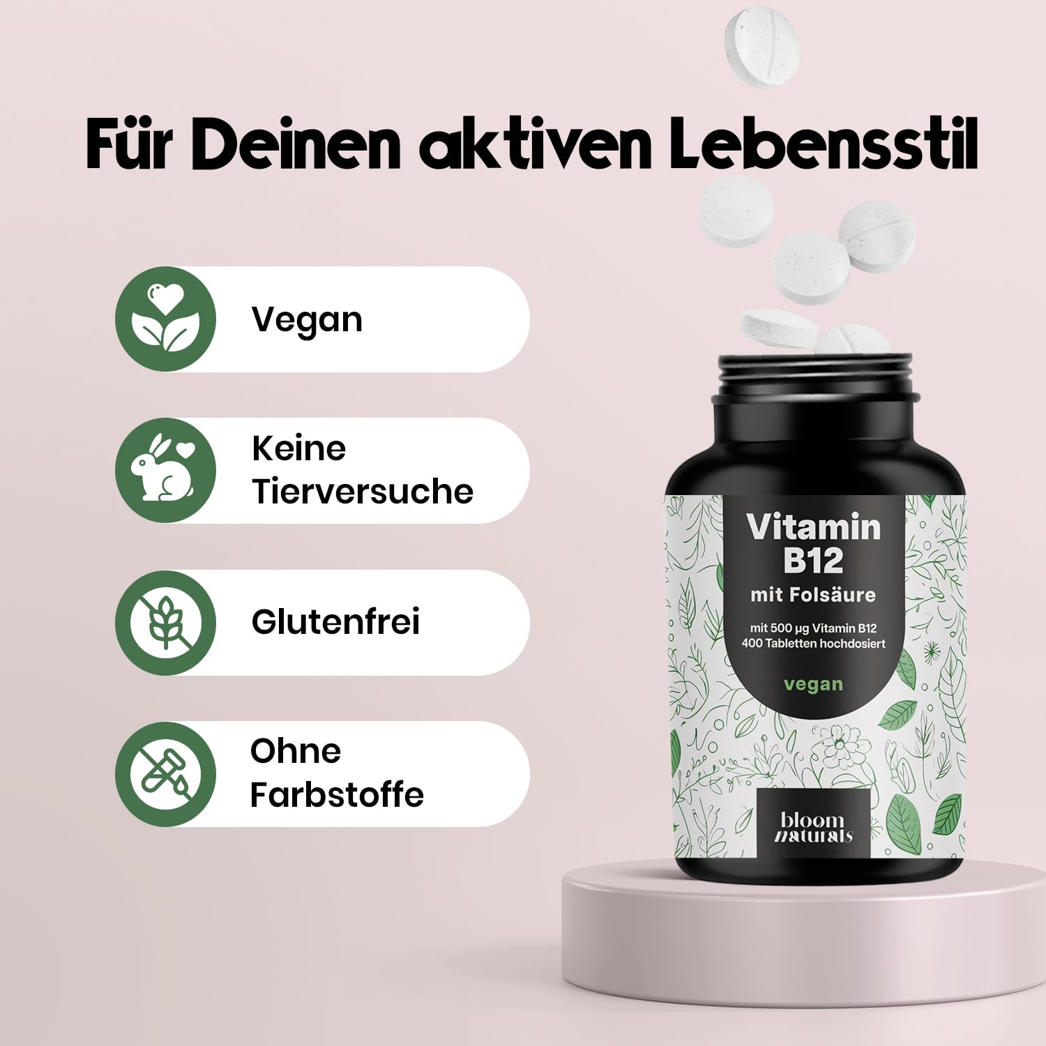 Hochdosiertes Vitamin B12 500µg + Folsäure 200µg - 400 Tabletten
