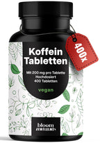 Hochdosierte Koffeintabletten – 400 Stück, 200 mg vegan