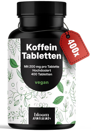 Hochdosierte Koffeintabletten – 400 Stück, 200 mg vegan