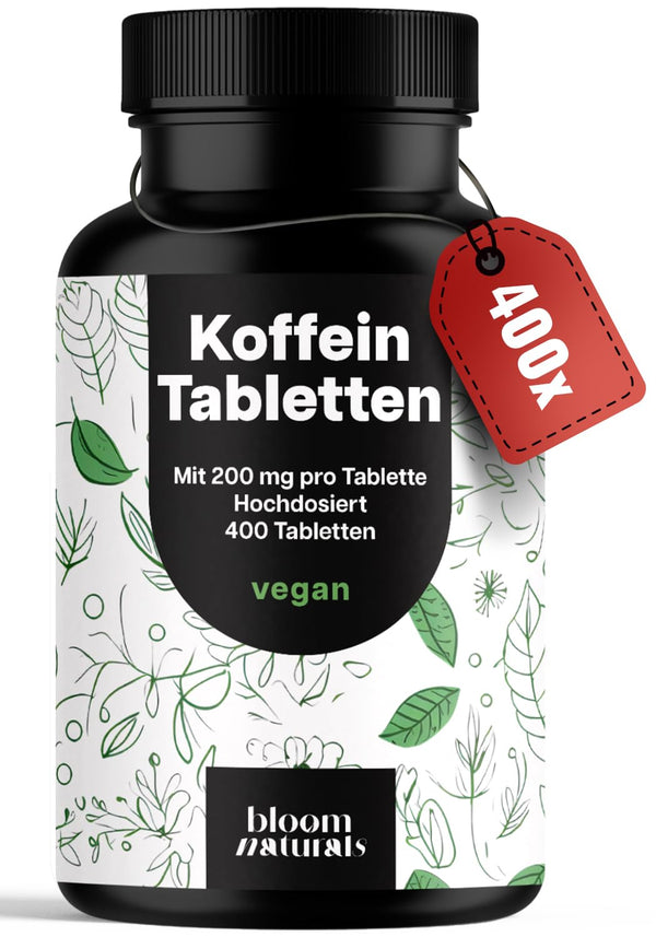Hochdosierte Koffeintabletten – 400 Stück, 200 mg vegan