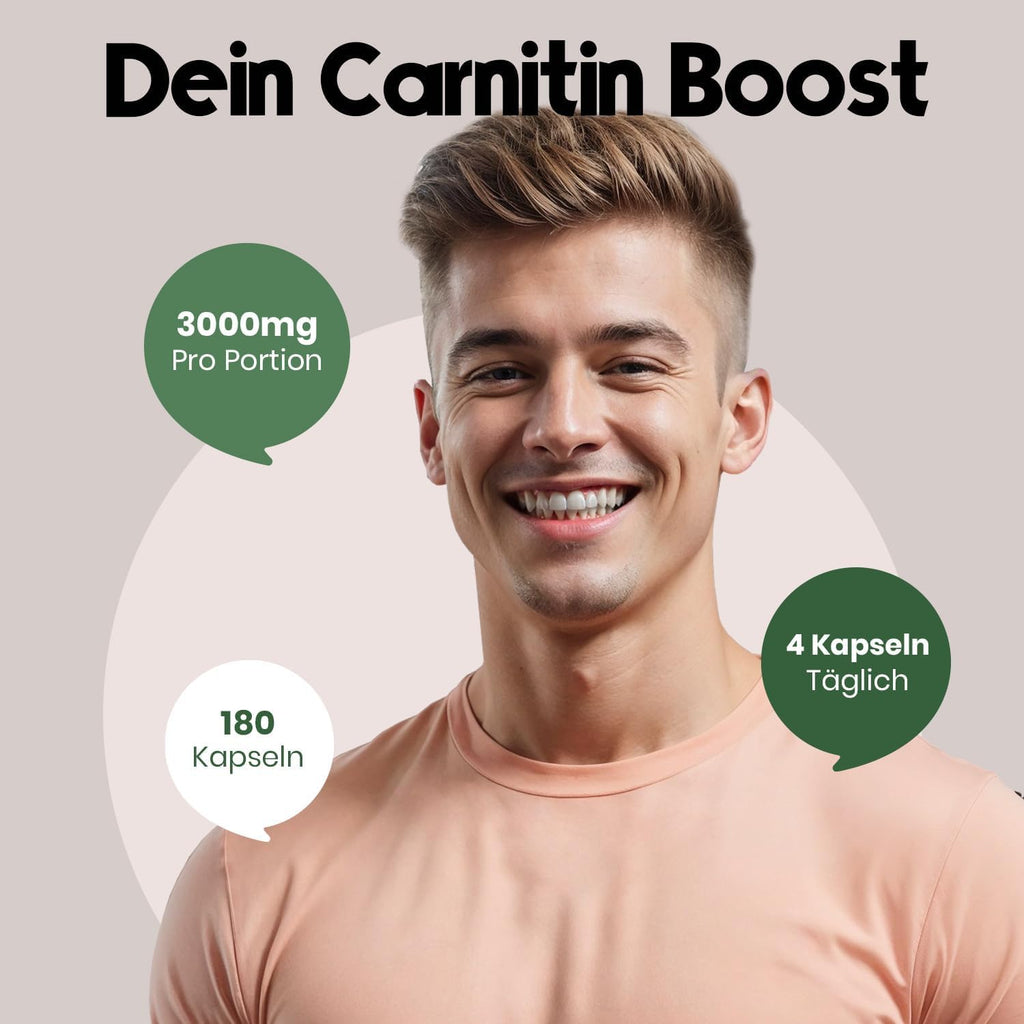 Hochdosierte L-Carnitin Kapseln 3196mg - 180 Vegane Kapseln