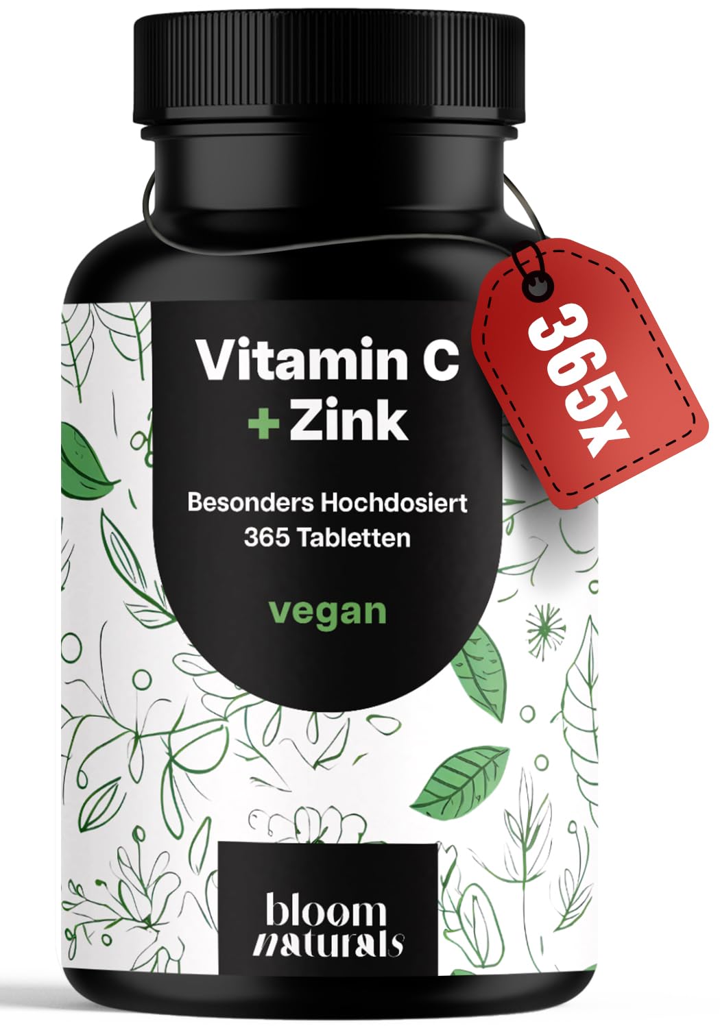 Vitamin C & Zinc Tablets – High Dose, 365 Vegan Tablets