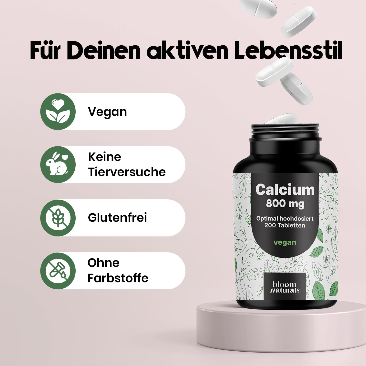 200 Hochdosierte Calcium Tabletten - Vegan, Laborgeprüft