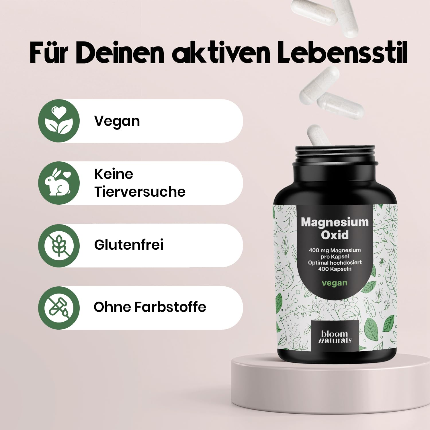 Magnesium oxid 400mg Kapseln - Hochdosiert, Vegan, 400 Stück