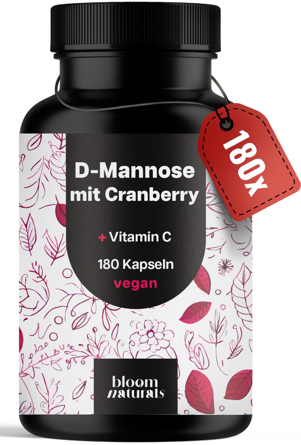 D-Mannose Kapseln mit Cranberry + Vitamin C - 180 Kapseln - 2100 mg D-Mannose pro Tag - 60 Tagesport