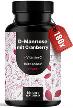 D-Mannose Kapseln mit Cranberry + Vitamin C - 180 Kapseln - 2100 mg D-Mannose pro Tag - 60 Tagesport