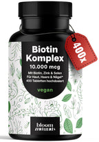 Biotin, Zink, Selen Komplex 10.000 mcg - 400 Tabletten Vegan