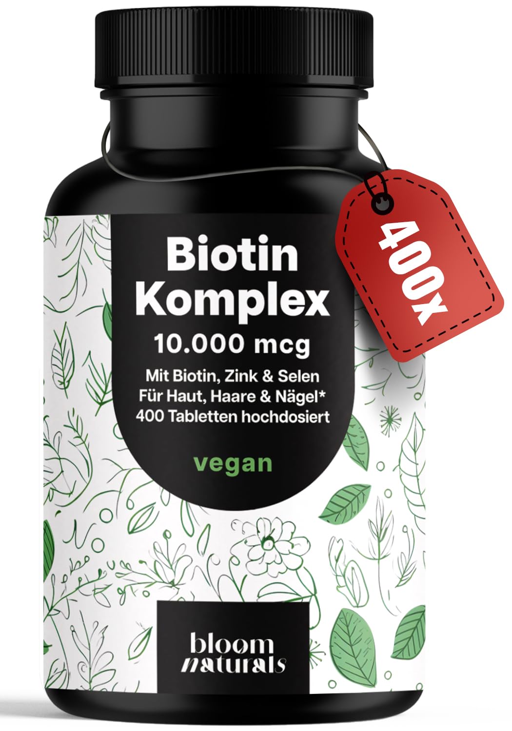 Biotin, Zink, Selen Komplex 10.000 mcg - 400 Tabletten Vegan
