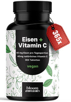 Eisen + Vitamin C - 365 vegane Tabletten, Laborgeprüft
