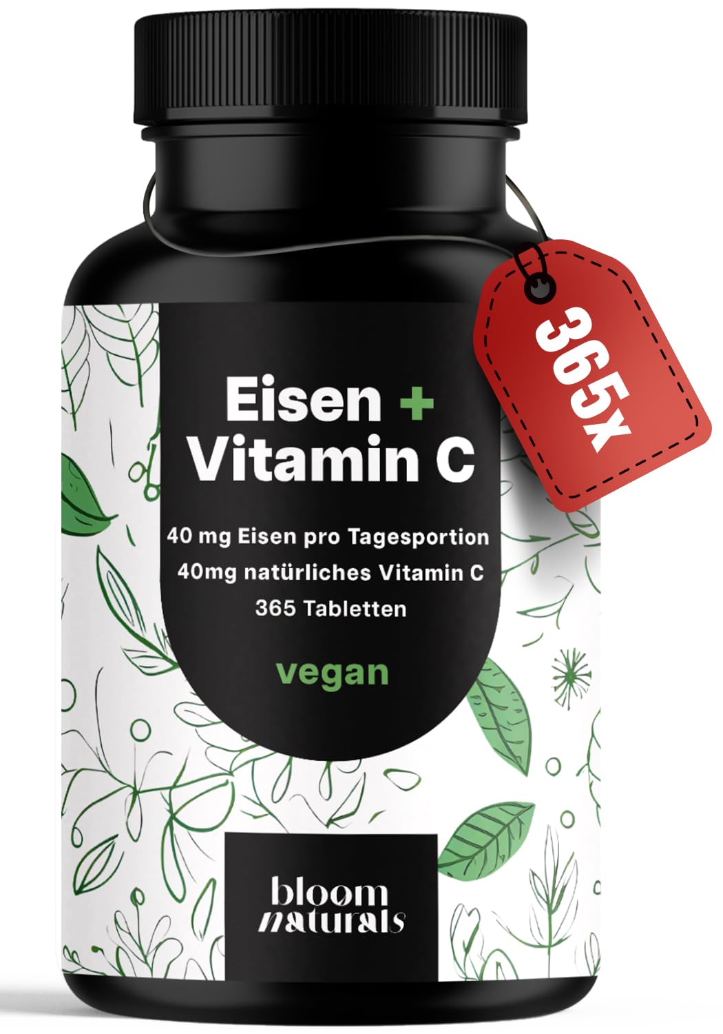 Eisen + Vitamin C - 365 vegane Tabletten, Laborgeprüft