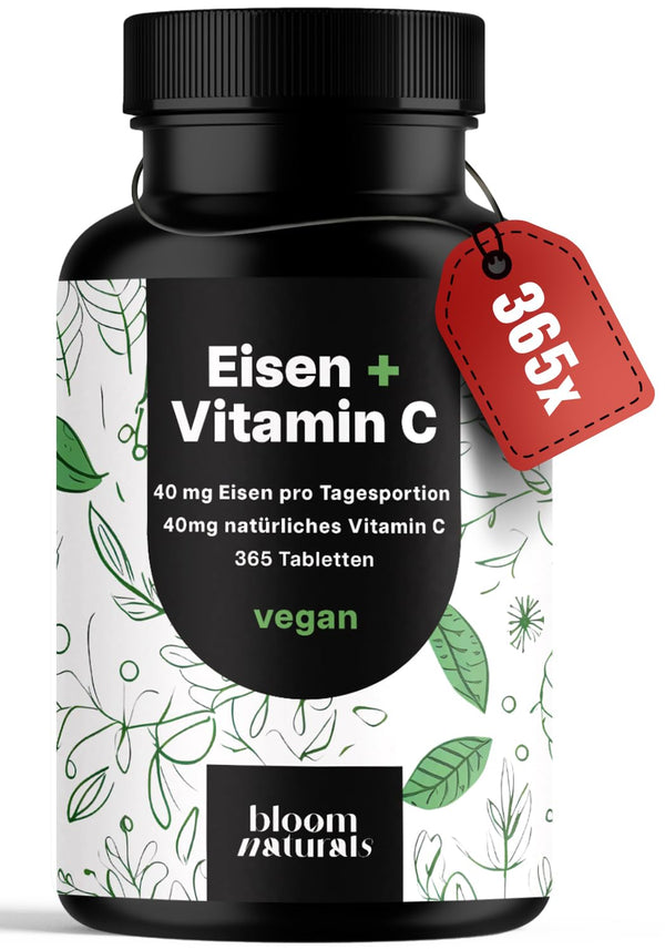 Eisen + Vitamin C - 365 vegane Tabletten, Laborgeprüft