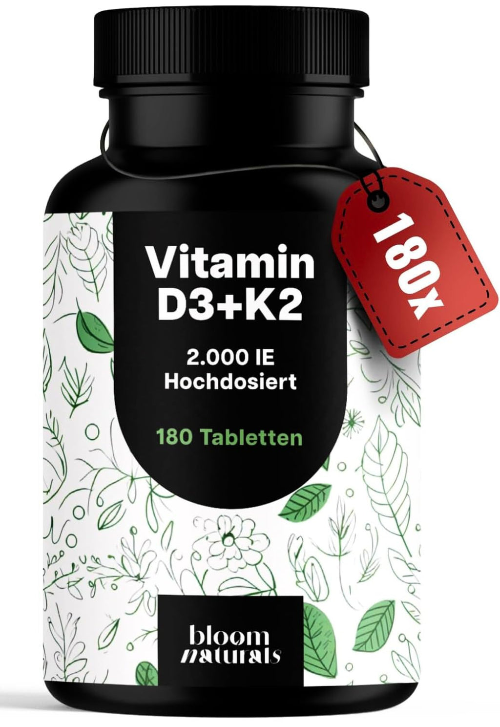 Vitamin D3 K2 hochdosiert – 180 Tabletten, 2000 IE