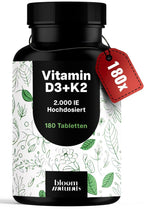 Vitamin D3 K2 hochdosiert – 180 Tabletten, 2000 IE
