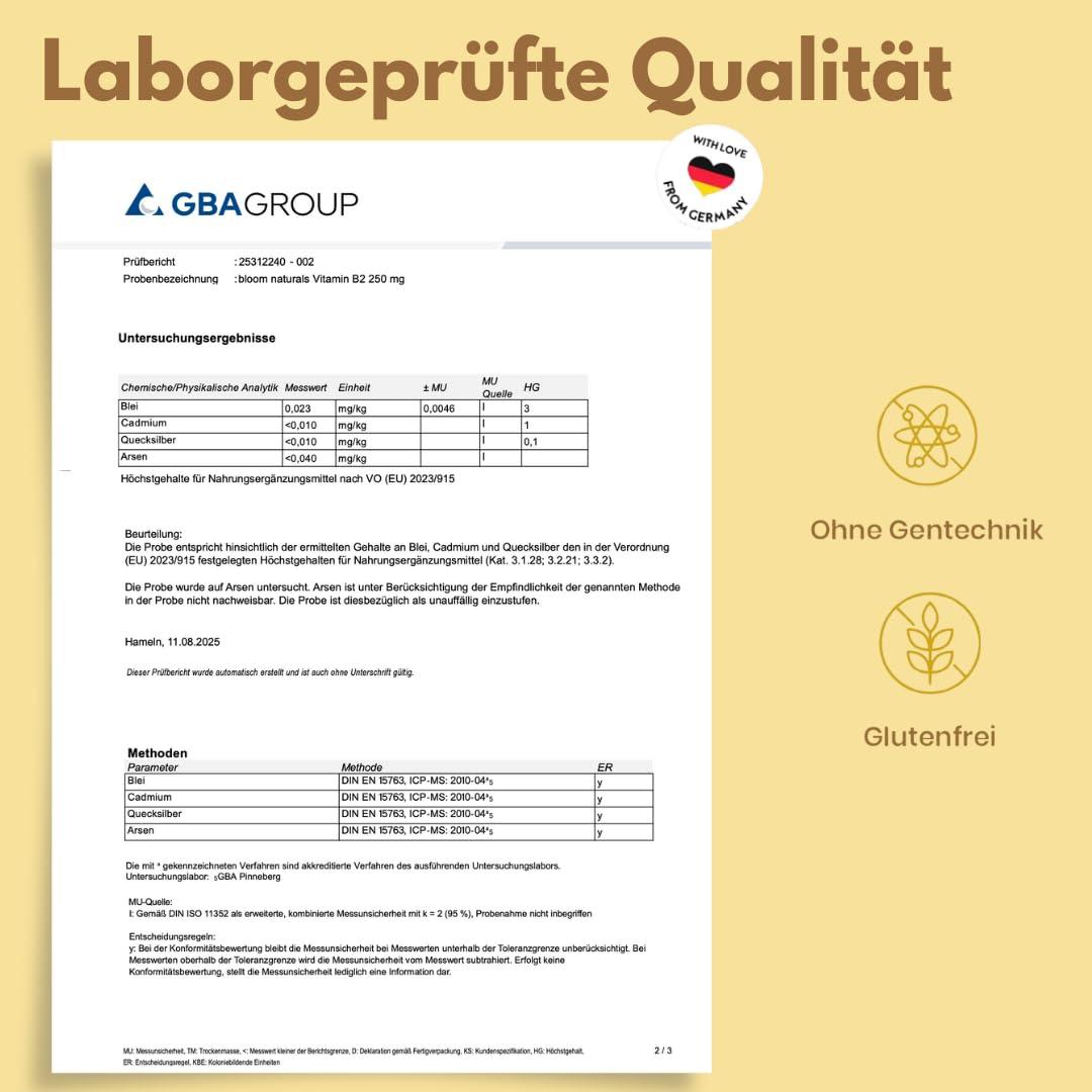 Vitamin B2 250mg - 365 Vegan Tablets - Made in Germany