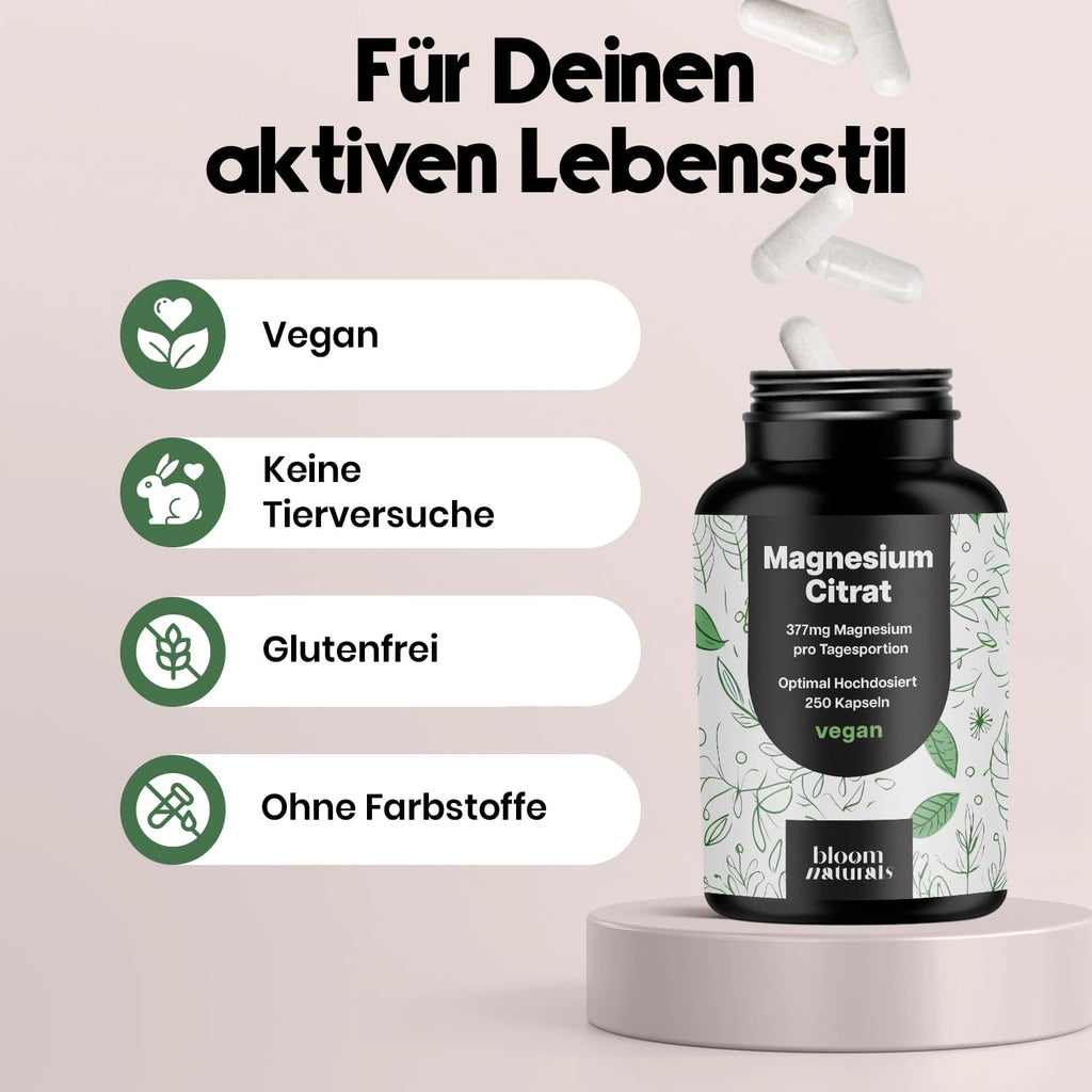 Bioverfügbares Magnesiumcitrat - 250 hochdosierte Kapseln