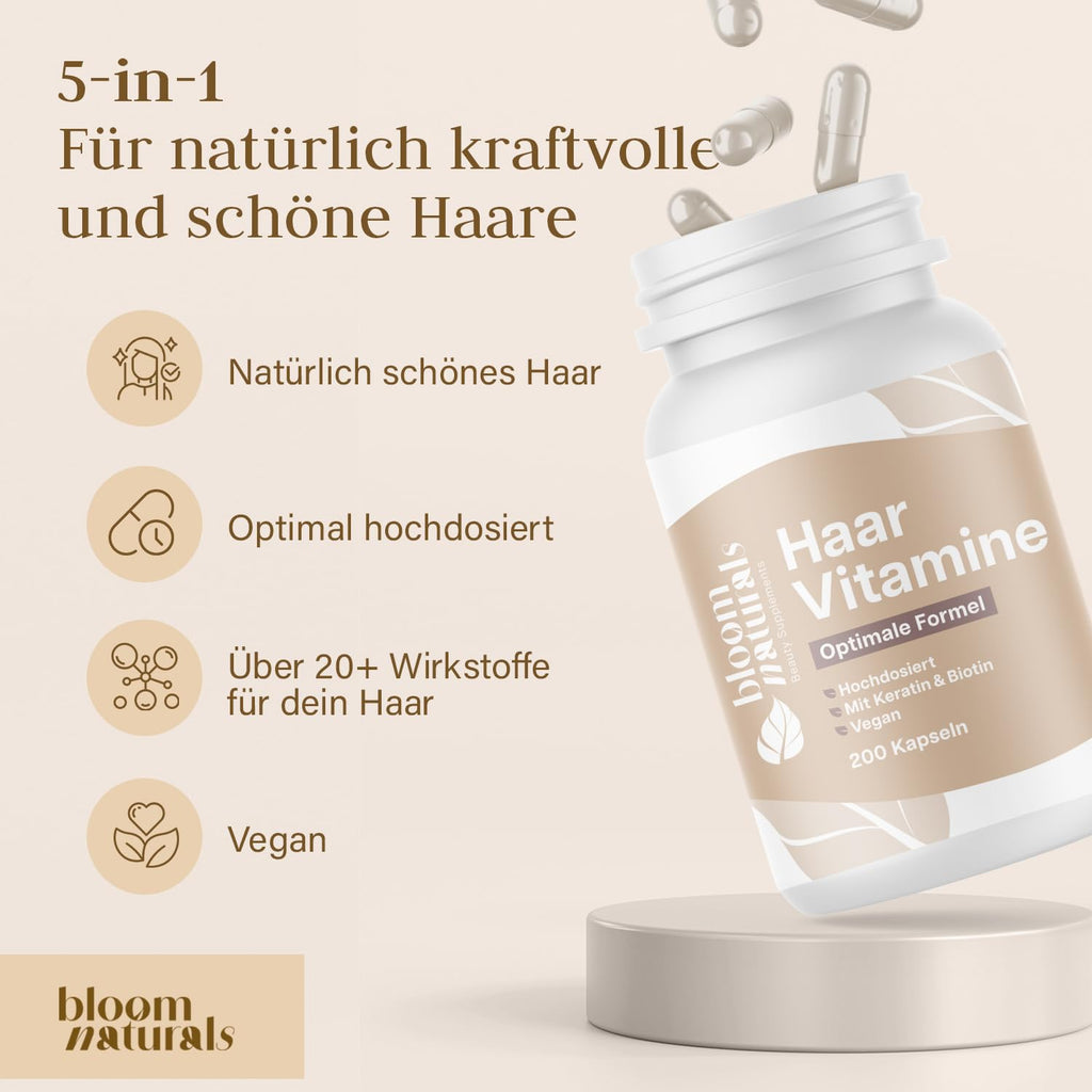 Haar Vitamine 200 Kapseln - Biotin, Selen, Zink & Keratin