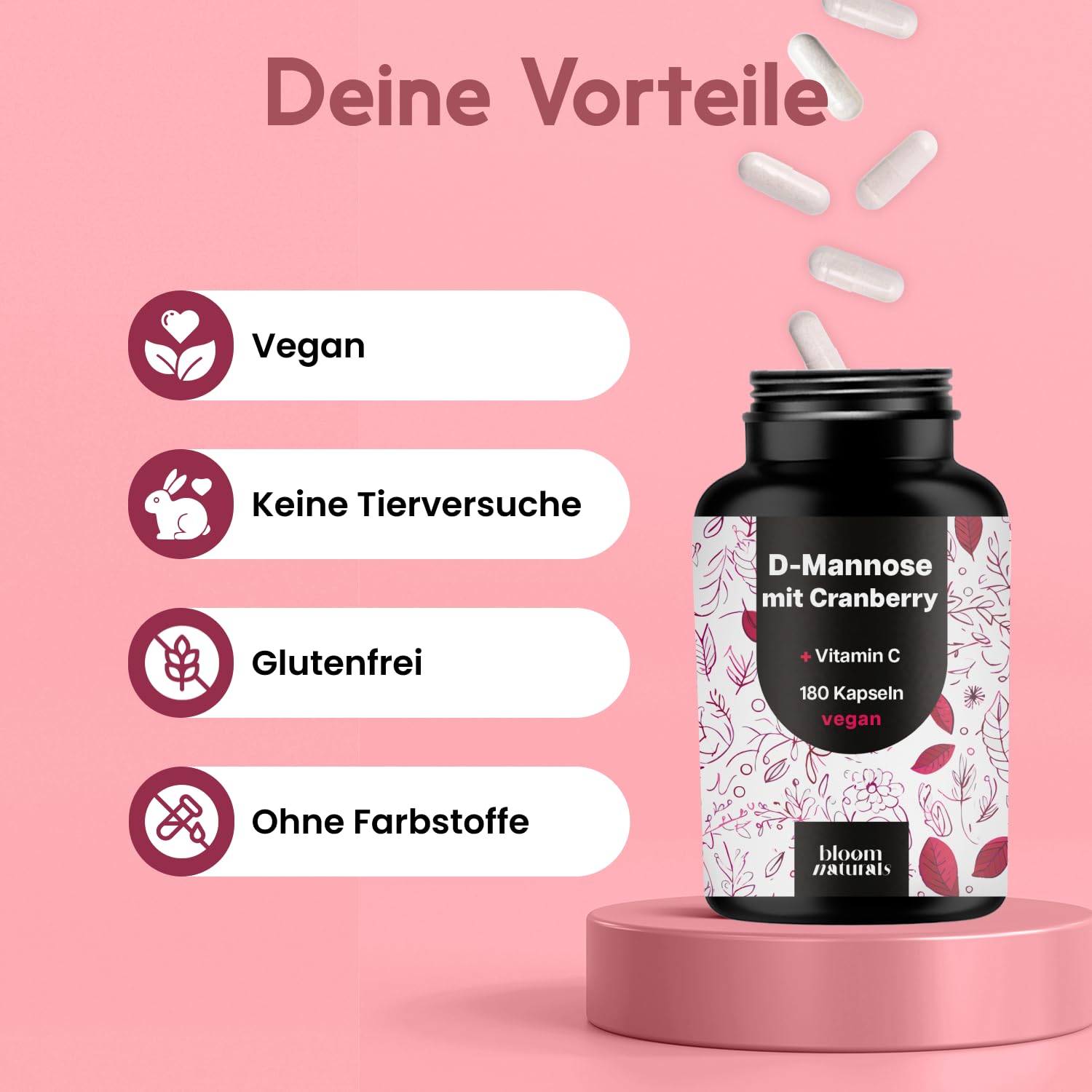D-Mannose Kapseln mit Cranberry + Vitamin C - 180 Kapseln - 2100 mg D-Mannose pr Bild 4