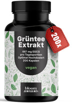 Hochdosierter Grüntee Extrakt 200 Kapseln - Vegan