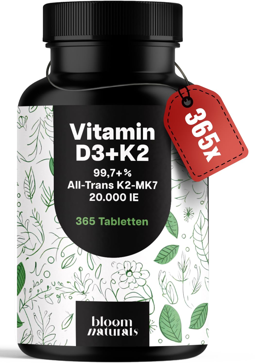 Vitamin D3 K2 20,000 IE – 365 Tablets – XXL Family Pack