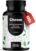 Chrom Picolinat hochdosiert - 400x Tabletten hochdosiert mit 200 mcg Chrom pro Tablette - vegan und produziert in Deutschland - Verpackung kann variieren