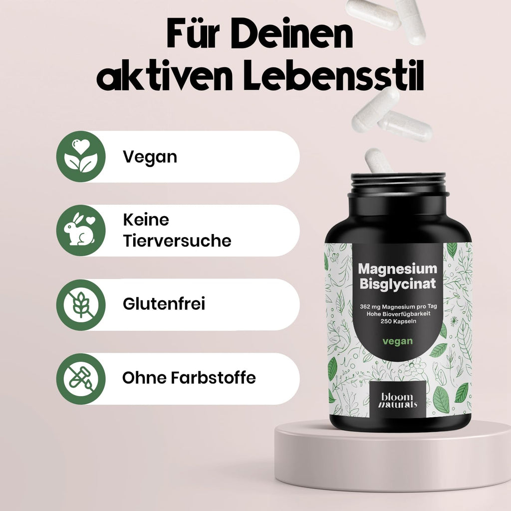 Magnesium Bisglycinat 250 Kapseln - Vegan & Laborgeprüft