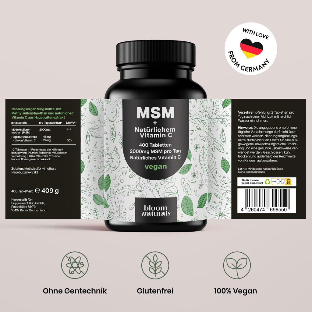 Hochdosierte MSM Tabletten 2000 mg mit Vitamin C - Vegan