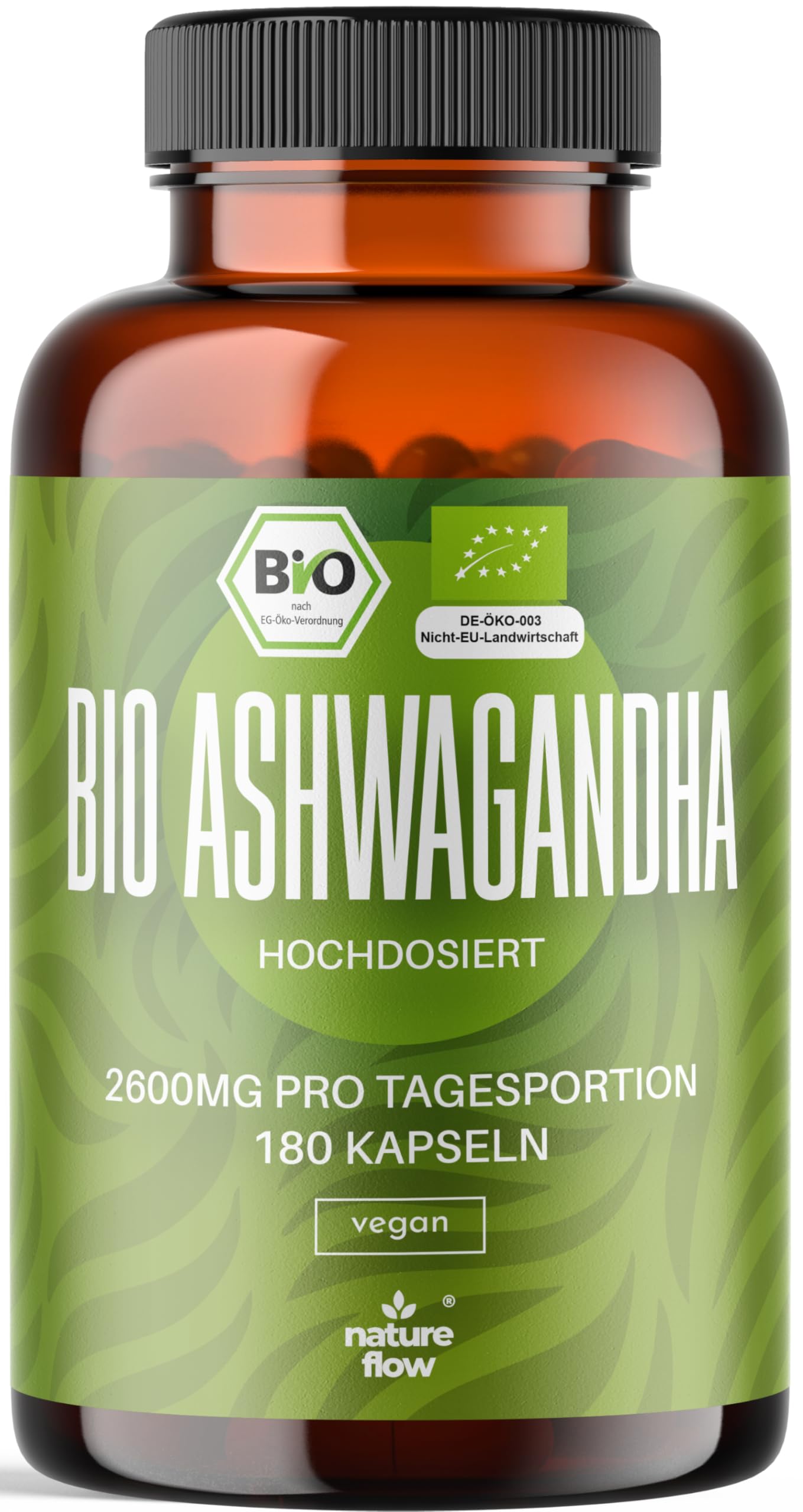 Bio Ashwagandha 180 Kapseln Optimal hochdosiert 2600mg pro Tagesportion Vegan