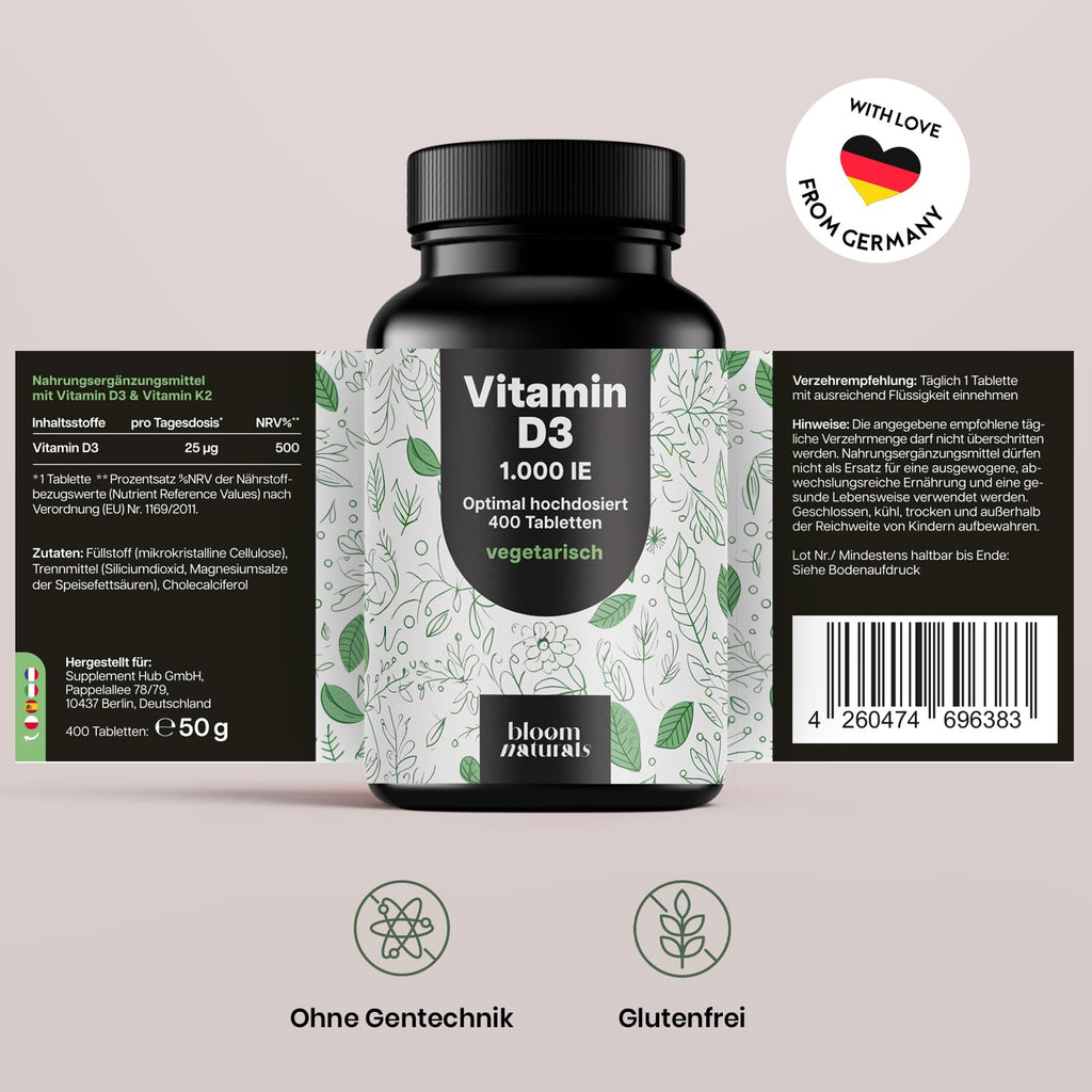 Vitamin D3 1000 IE - 400 Tabletten - Immunsystem & Knochen